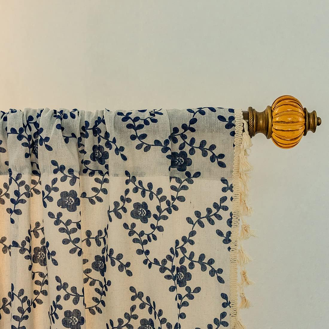 vctops Vintage Floral Print Window Curtains with Tassels Semi-Blackout Cotton Linen Curtains Rod Pocket Window Drapes for Dining Living Room Bedroom (Flower,59"x71")