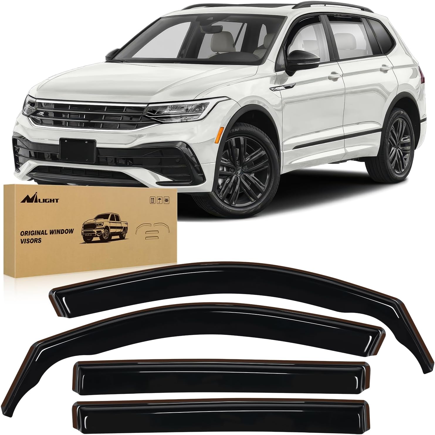 Window Visors for Volkswagen VW Tiguan 2018-2024 5-Seater Standard Only (Rear 24.4"), in-Channel Rain Guards, 4PCS Smoke Wind Deflectors for Rain, Snow & Highway Driving