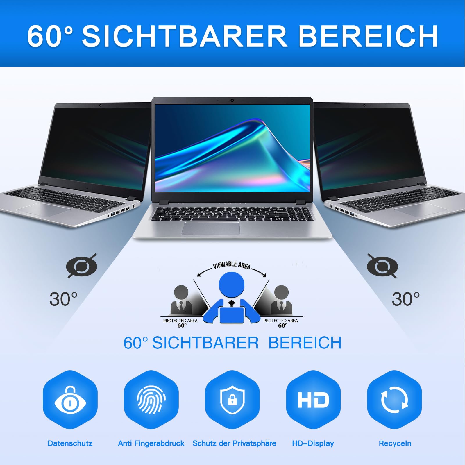 ZOEGAA Laptop Sichtschutzfolie 12.1 Zoll 16:10 Seitenverhältnis, Anti Blaulicht Blendschutz Laptop Sichtschutz und Abnehmbarer Blickschutzfolie Blickschutzfilter für Hp/Dell/Acer/Lenovo/ThinkPad/Asus