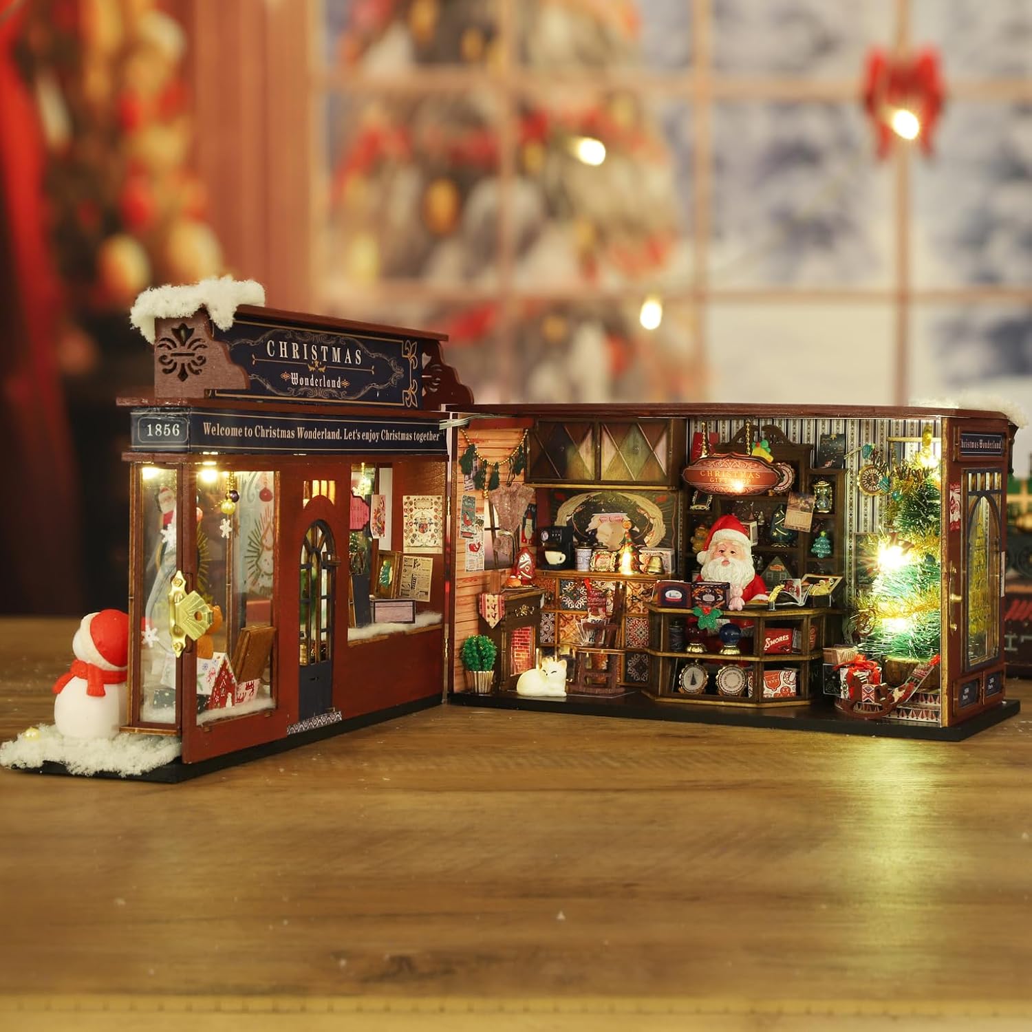 CUTEROOM Miniature House Kits for Adults, Mini Dollhouse Wooden Furniture Kit, DIY Craft Kits Creative Room Tiny House for Decoration- Christmas Wonderland