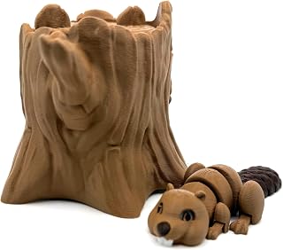 3D Printed Flexible Articulating Fidget Animal Beaver and Tree Stump Container, Birthday Toy Gift, Easter Basket, Stocking Stuffer, Party Favor, may help with ADHD Autism Anxiety Stress Relief