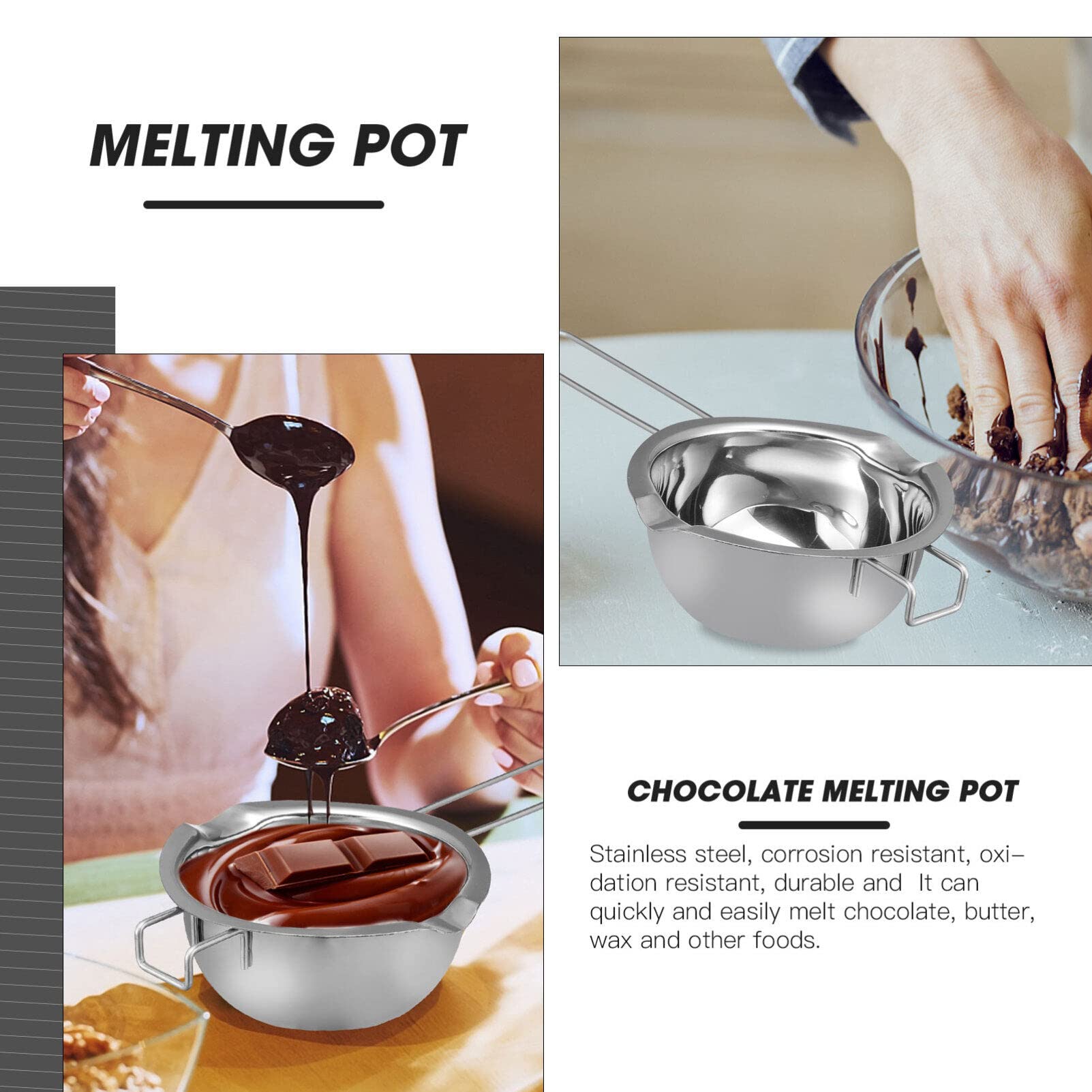 Alipis 1set Double Boiler Pot Stainless Steel Melting Pot for Chocolate Wax Cheese Ergonomic Handle Easy to Clean for Baking and Cooking - Image 3