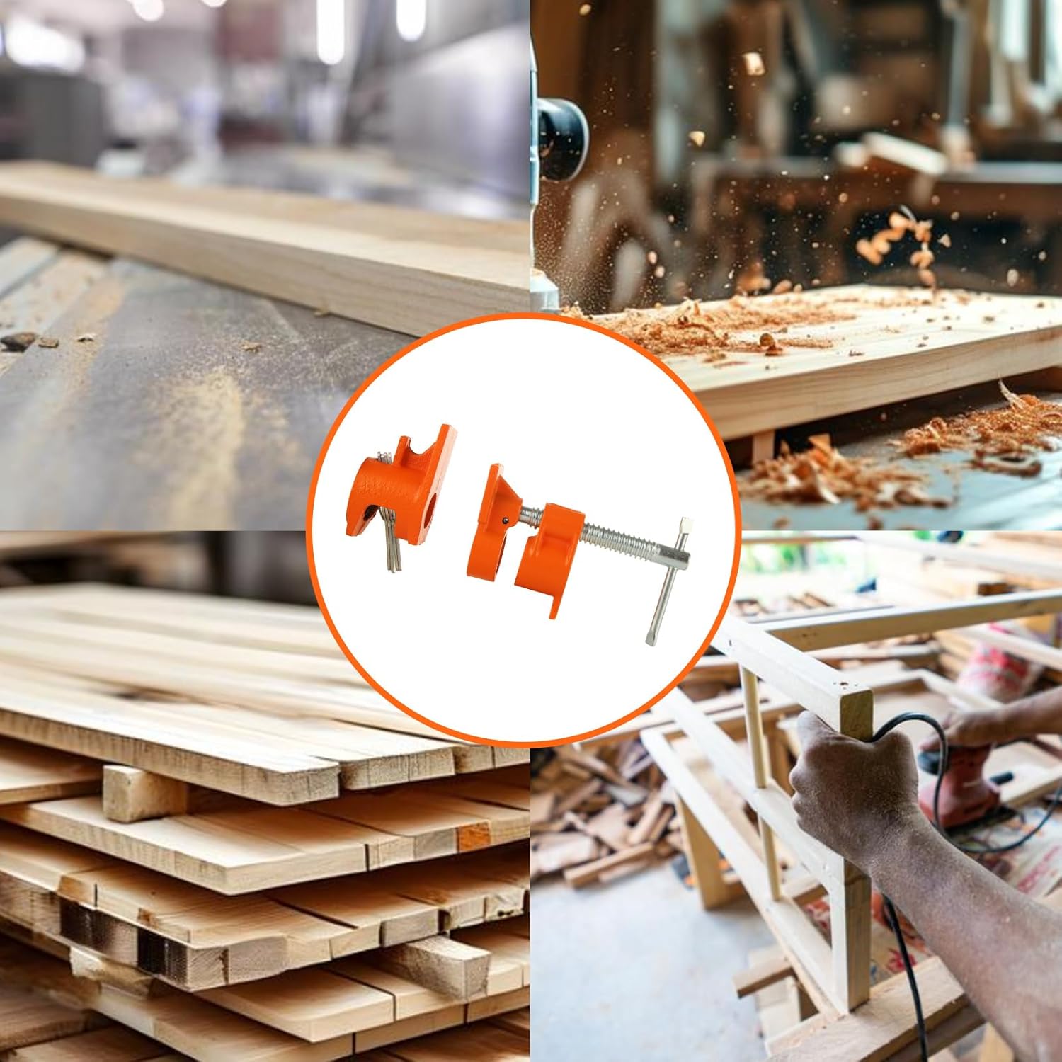 4 Pack Pipe Clamps for Woodworking - Heavy Duty Wood Gluing Pipe Clamp Set - Woodworking Cast Iron for Assembly or Cuttings, Fixture for 1/2 Inch Pipe