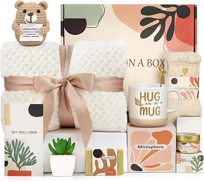 Get Well Soon Gift Baskets for Women - Self Care Package for Women After Surgery - Cancer Chemo Recovery Comfort Gifts Set Wellness Kit - Hug in a Box Thinking of You Gifts for Mom, Sister, Grandma