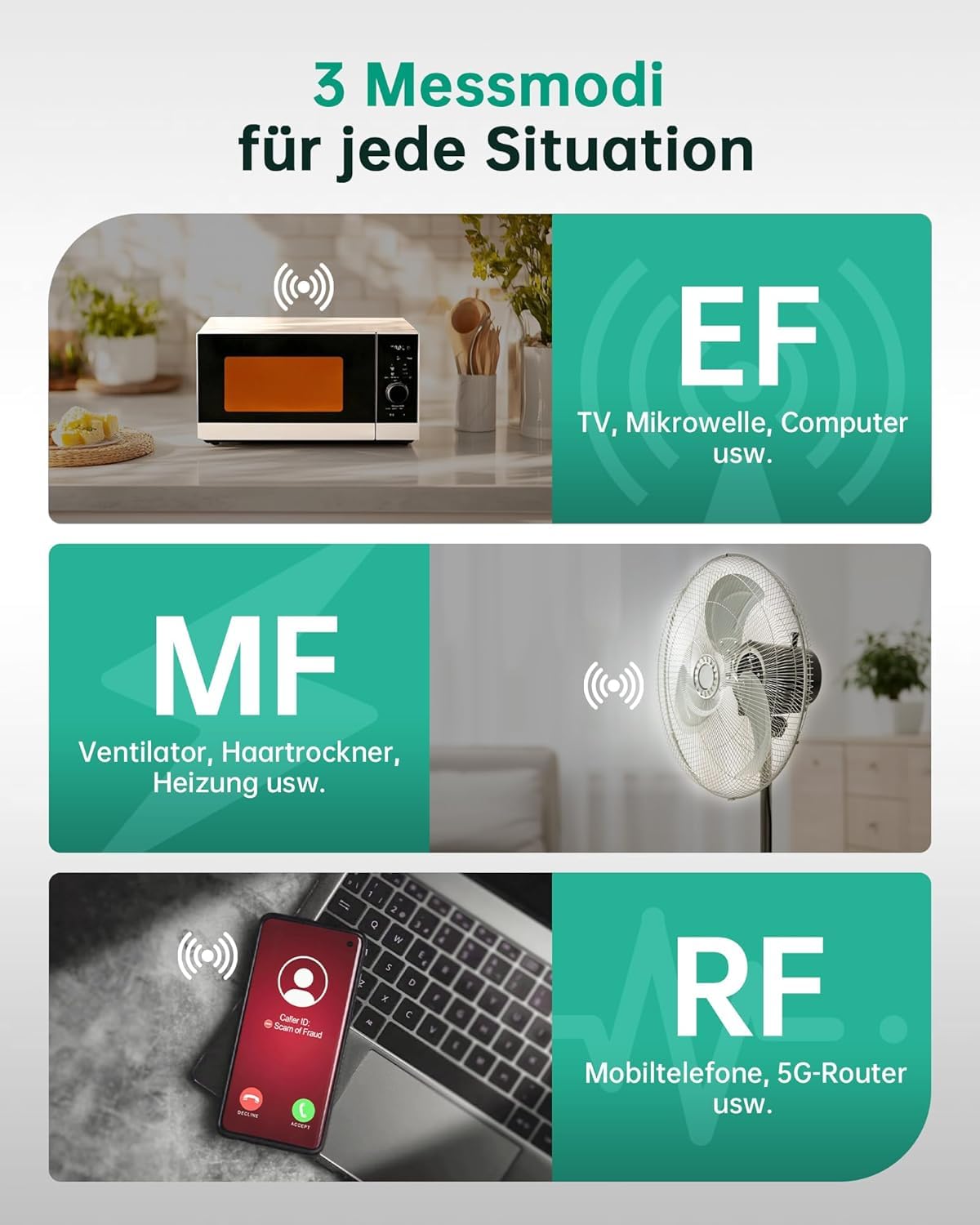 ERICKHILL EMF Messgerät RT-100S, EF/MF/RF-Prüfung, wiederaufladbarer magnetfeld, digitaler/Grafik-Dual-Interface-Strahlungsdetektor, digitaler LCD-Bildschirm, für Zuhause, Büro, Outdoor