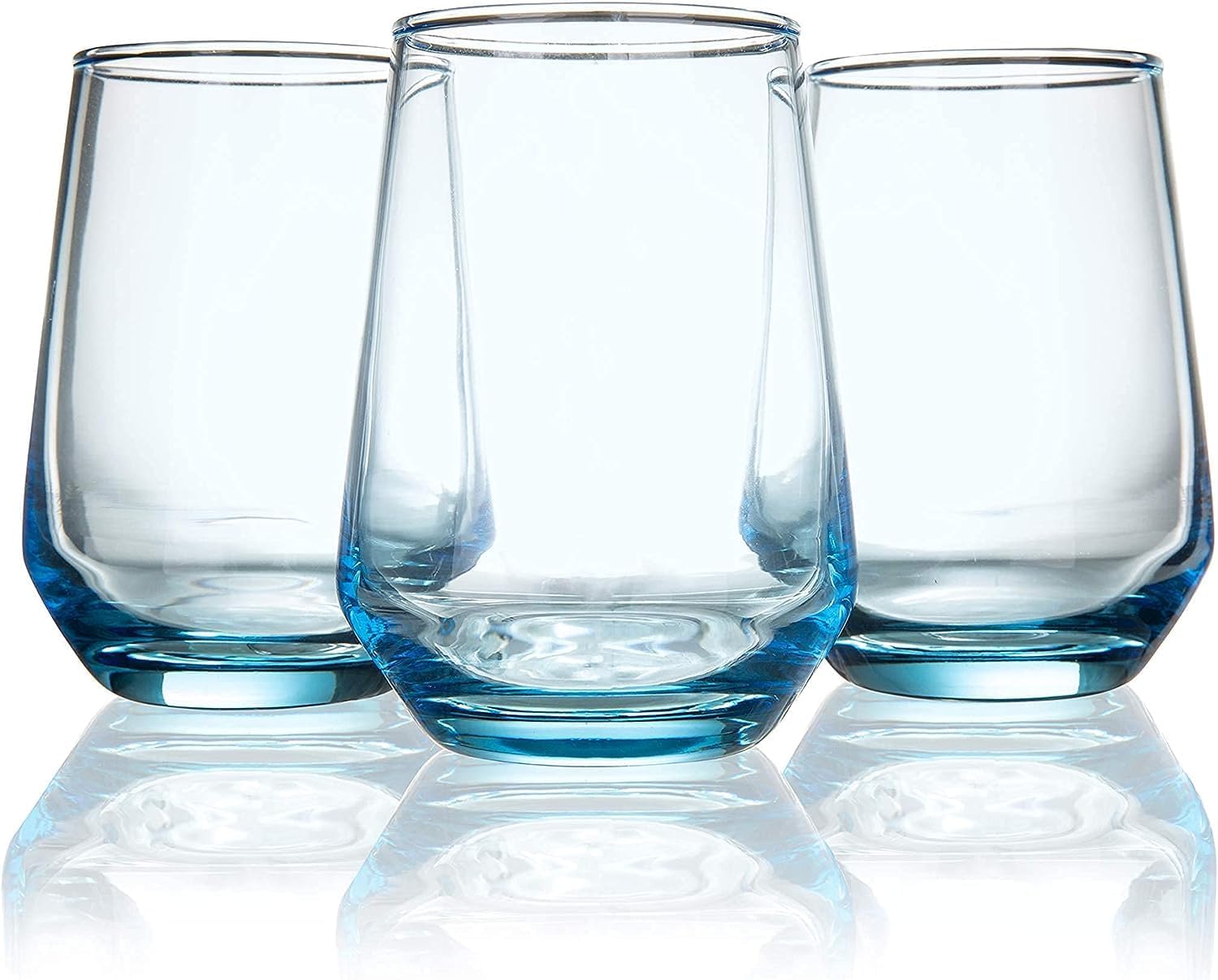 Jinelza Italian Premium Crystal Clear Blue Shade Whiskey Glasses Sturdy Scotch Whiskey Glasses Imported Tumbler for Bourbon, Juice, Cocktail 390ML Set of 6