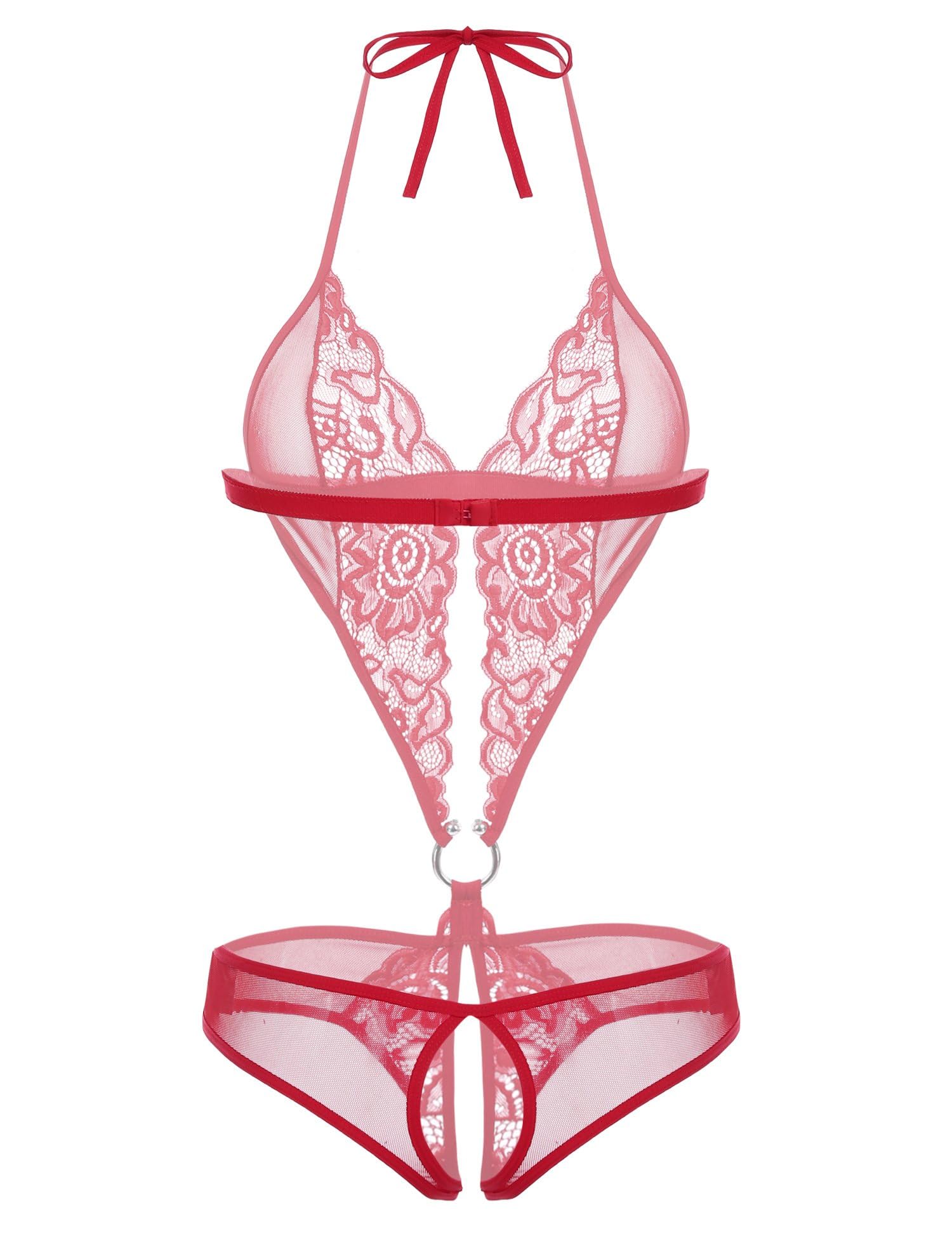 SSoShHubWomen Deep V Lingerie Lace Teddy One Piece Babydoll Mini Bodysuit Sleepwear Swimwear Honeymoon Wedding Night Valentine Gift