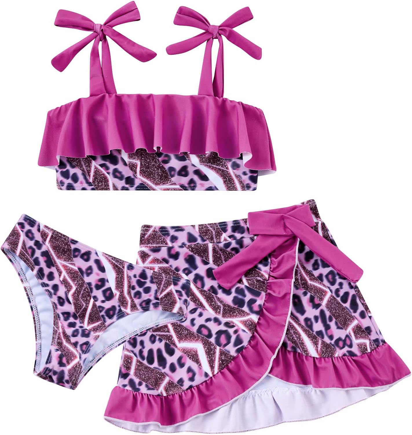 alisister girls swimsuit 3 piece bathing suits flounce bikini tankini set beach swimwear with cover ups skirt for 3-8 years 5-6 years 07 sequins leopard