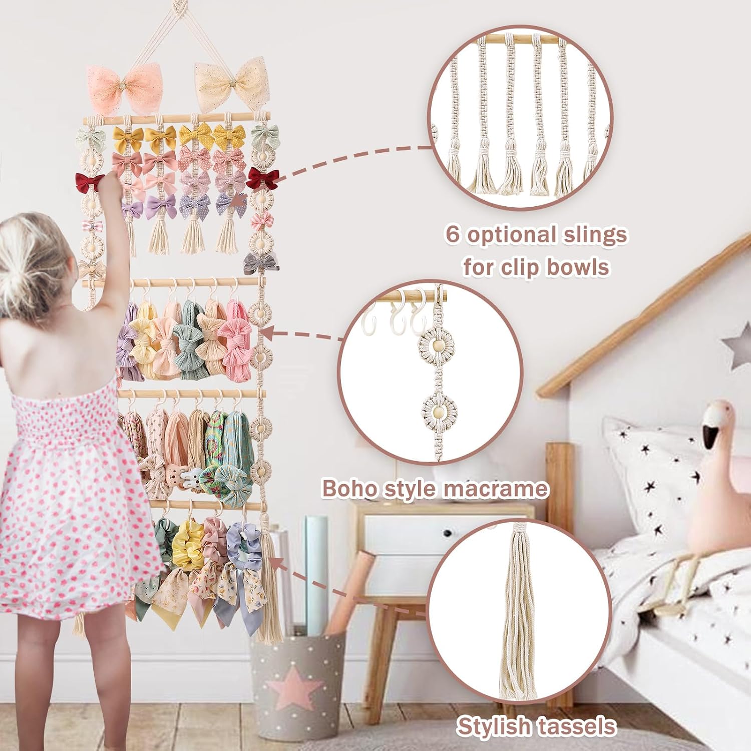 Bow Organizer for Girls, Claw Clip Organizer, Bow Hanger for Girls, Baby Girl Nursery Decor, Toddler Hair Accessory Organizer，Hanging Organizer
