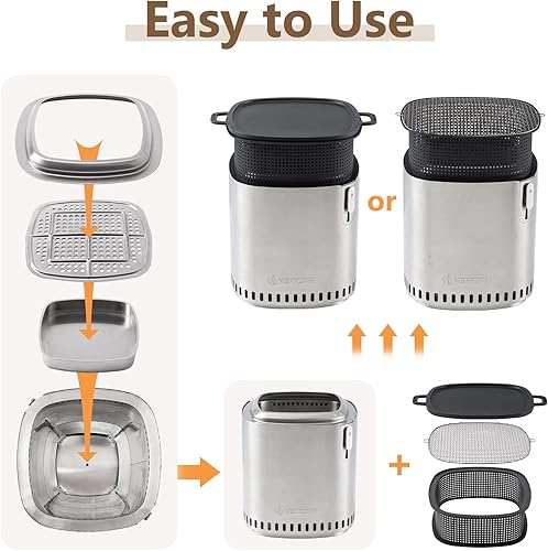 Miniatura 7 de Pozo de fuego sin humo, estufa de acero inoxidable con potencia de fuego ajustable, bandeja de cenizas extraíble, mesa de fuego portátil para