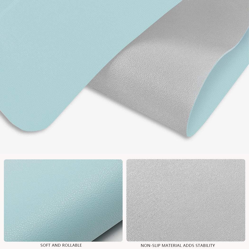 GothicBirde Desk Mouse Pad, Waterproof Large Leather Desk Pad , Anti-Slip & Dual-Sided & Easy Clean Desk Writing Mat for Office/Home (Sky Blue/Silver, 23.4" x 13.6 (S))