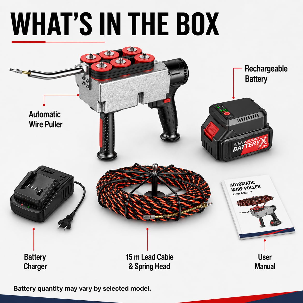 Infilatrice Automatica per Cavi Elettrici Senza Fili - Tiracavi Elettrico con Motore Brushless A velocità Regolabile per Pareti, per Impianti Idroelettrici E Lavori Edili dualbattery