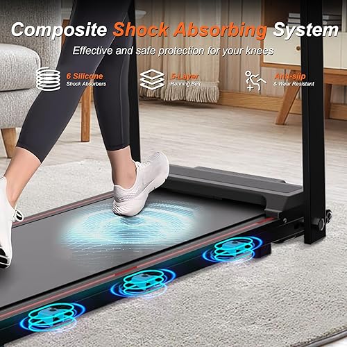 Miniatura 5 de Caminadora plegable con barra de mango, capacidad de peso de 300 libras, cinta de correr portátil para el hogar, control de aplicación, 2.5 HP