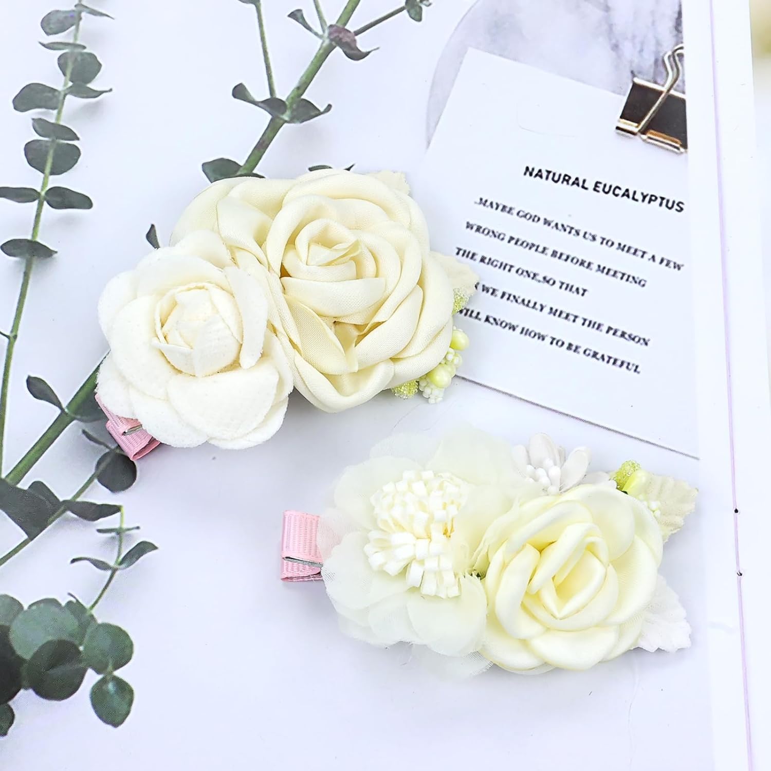 6 Pieces Delicate Handmade Rose Flower Hair Bows Fully Lined Alligator Hair Clips Floral Hair Barrettes Accessories for Baby Girls Toddlers Kids Teens Women (6PCS S1) - Image 7