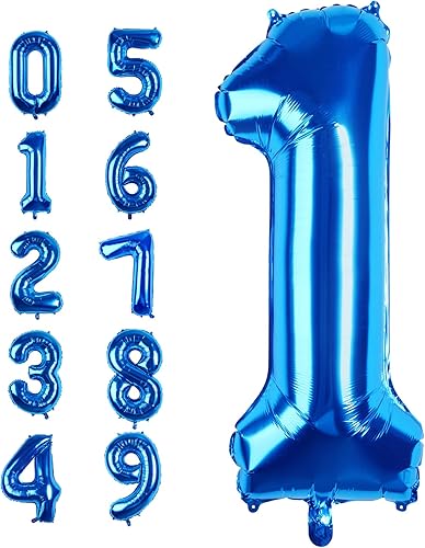 Globos de 40 pulgadas, color azul, número 1, globos grandes de papel de aluminio de helio para decoraciones de fiesta de cumpleaños, bodas,