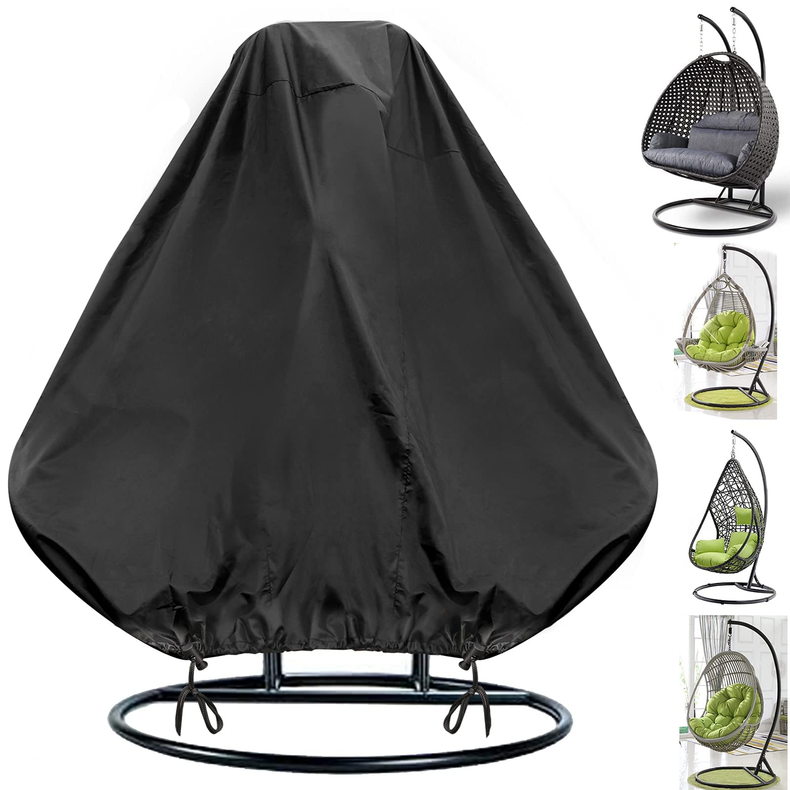 YuYo Cover for Hanging Chair, Hanging Chair Protective Cover, Outdoor, Rattan Wicker Hanging Chair Cover, Waterproof, Protective Cover for Patio Garden Hanging Chair 2 People (Black, 230 x 200 cm)