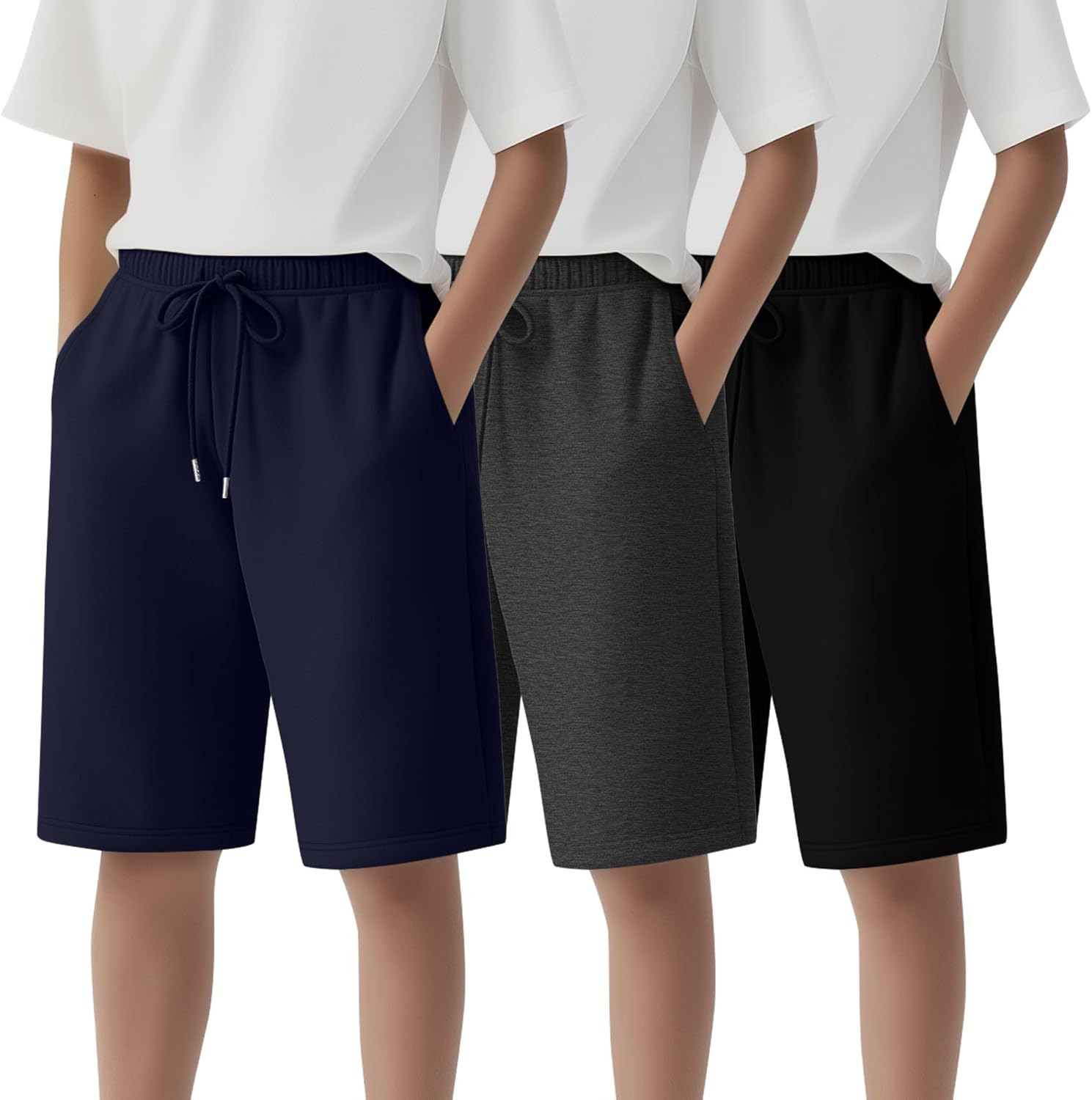 3 Pack Boys Shorts Teen Athletic Basketball Baggy Shorts Kids Casual Basic SweatShorts with Pockets 6-14 Years