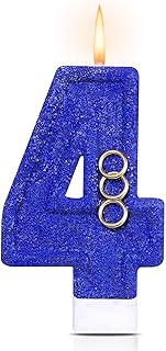 Blue Gold Rings 4 Candle for Birthday Blue Hedgehog Themed Number 4 Candle Glitter Gold Rings Cake Topper for 4th Birthday Decorations Anniversary Party Supplies