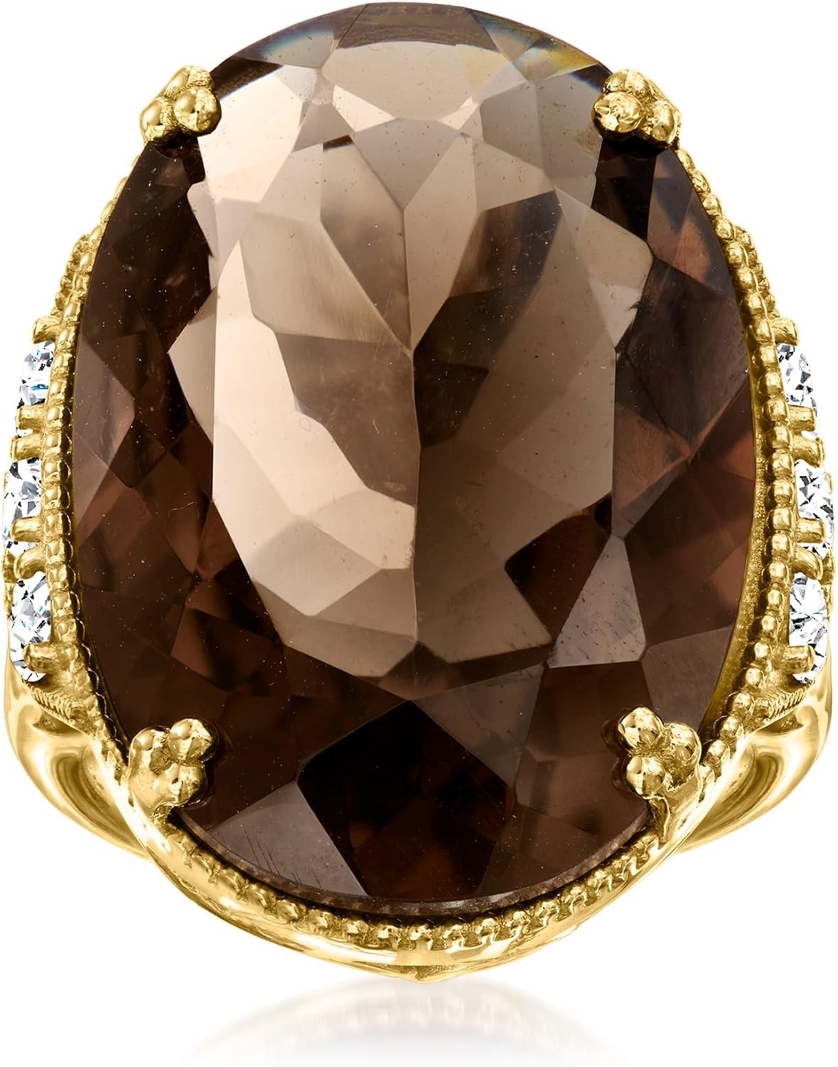 Ross-Simons 20.00 Carat Smoky Quartz and 1.60 ct. t.w. White Zircon Ring in 18kt Gold Over Sterling