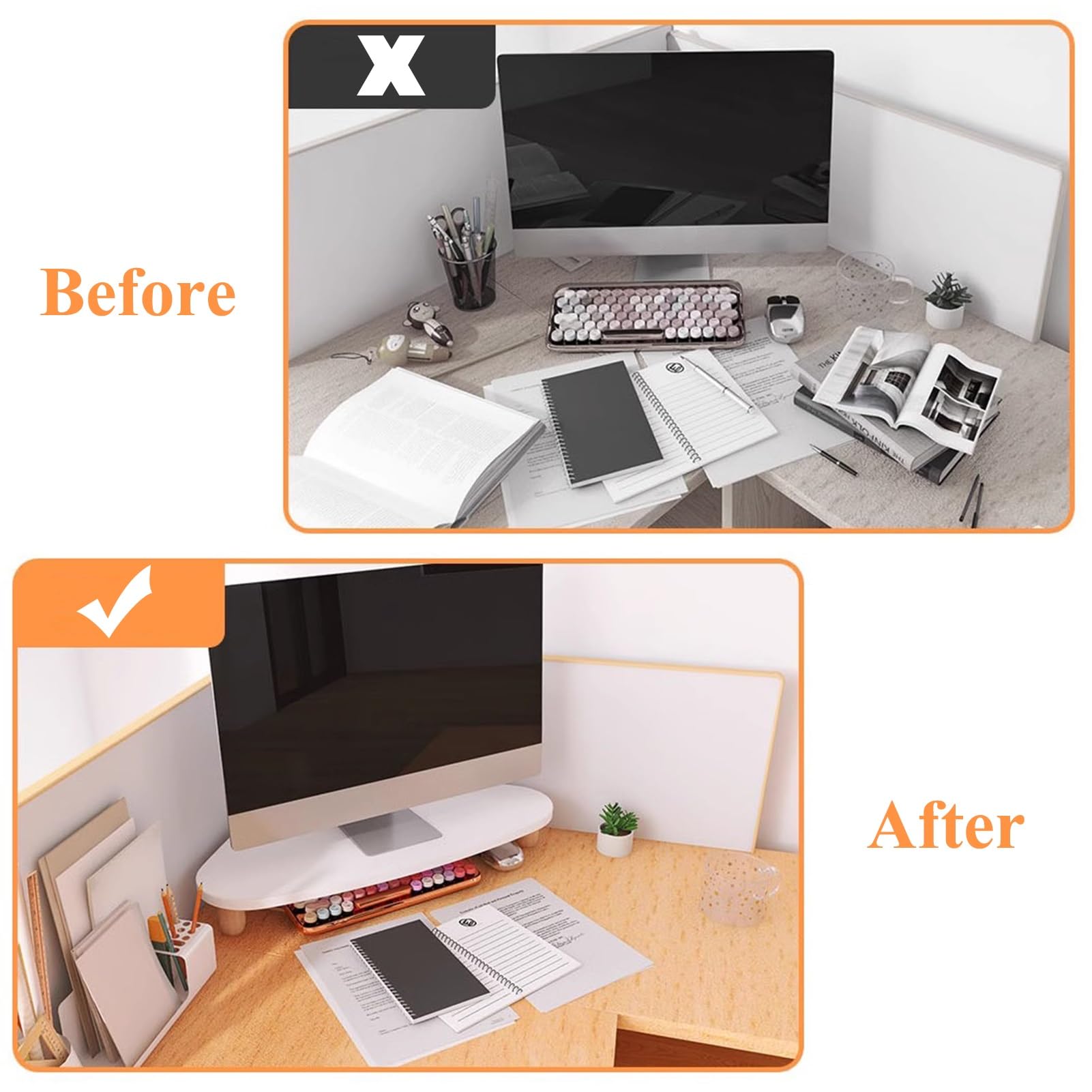 Supporto per Monitor angolare Bianco, Supporto per Computer da scrivania in Legno, Grazioso ripiano angolare per scrivania da Ufficio per Laptop, Facile da Montare
