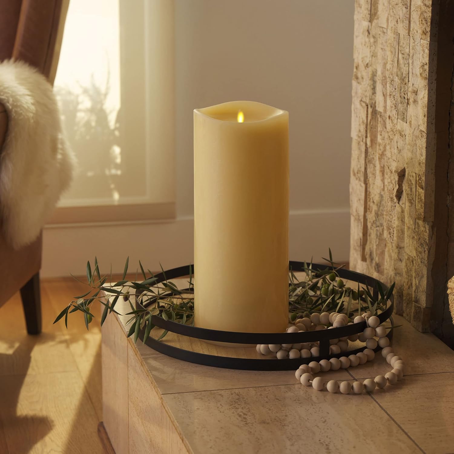 Luminara Grand Pillar Flameless LED Candle, Ivory 6.25" x 15", Battery Operated Real Wax w/Timer, Moving Flame, Realistic Unscented Home Decor Safe 6.25x15-inch