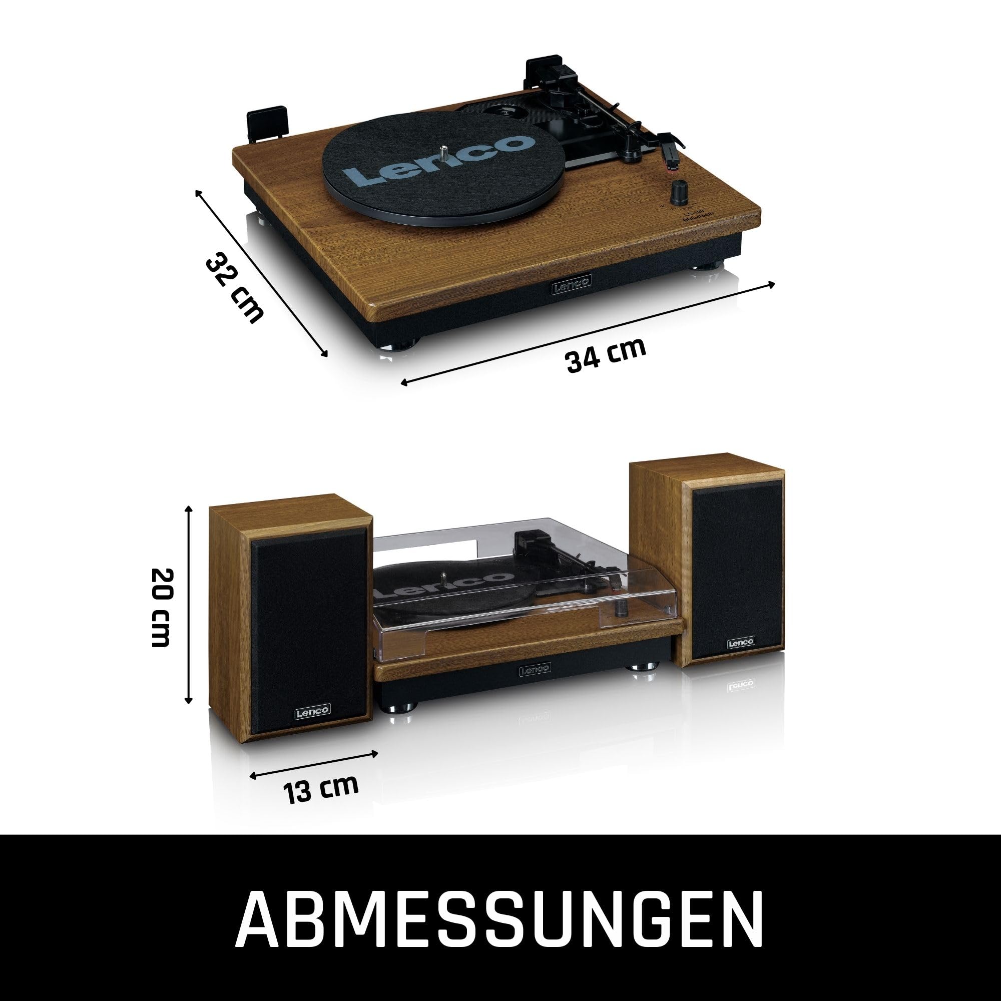 Lenco LS-100WD - Plattenspieler mit Lautsprecher - Schallplattenspieler | LS-100 - Vinyl Player - Bluetooth 5.0 - 2 x 10 Watt RMS - Riemenantrieb - Auto-Stopp - Holz