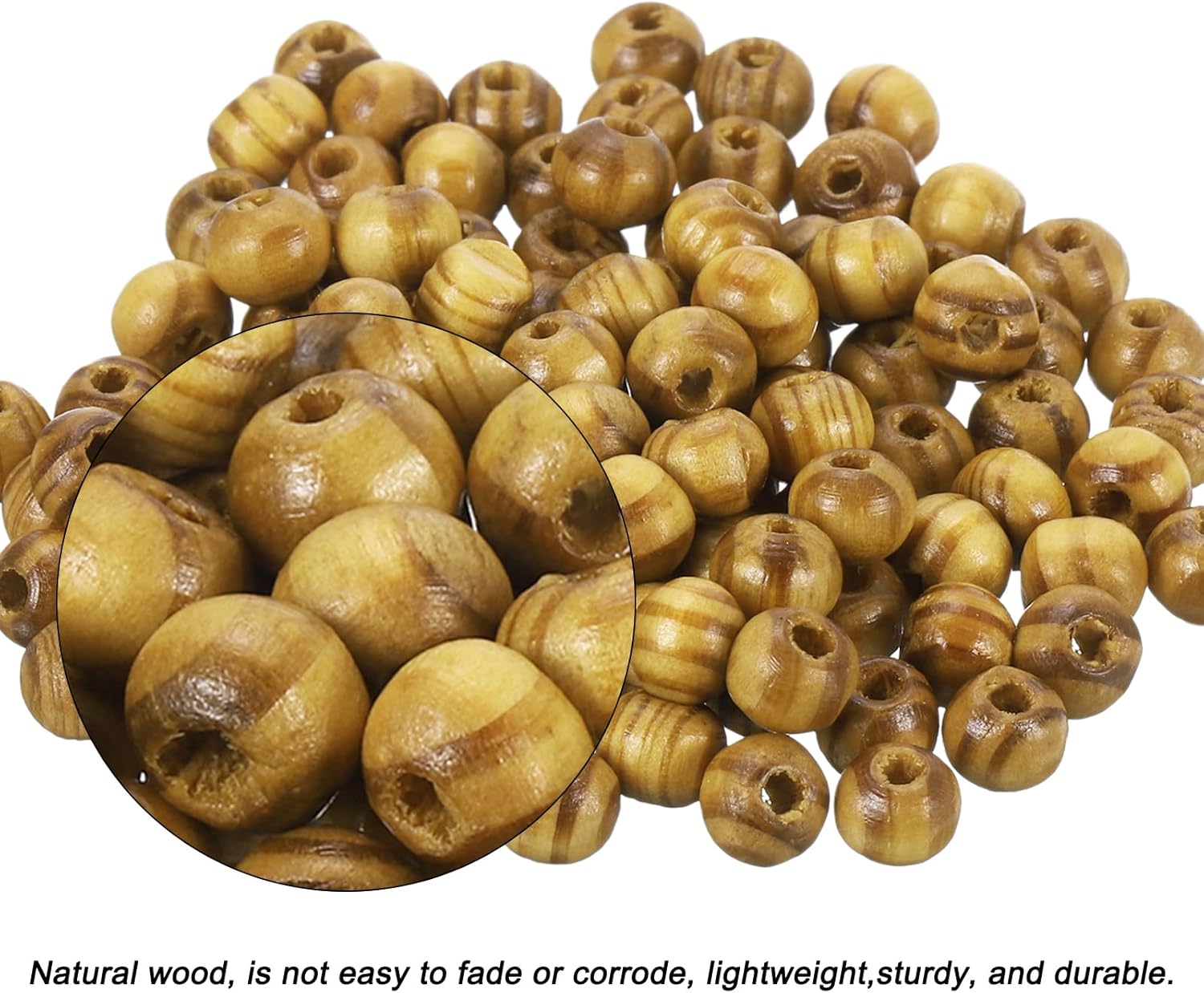 uxcell Natural Wood Beads, 100Pcs 6mm Diameter Light Brown Round Loose Spacer Beads for DIY Jewelry Bracelet, 2mm Hole - Image 4