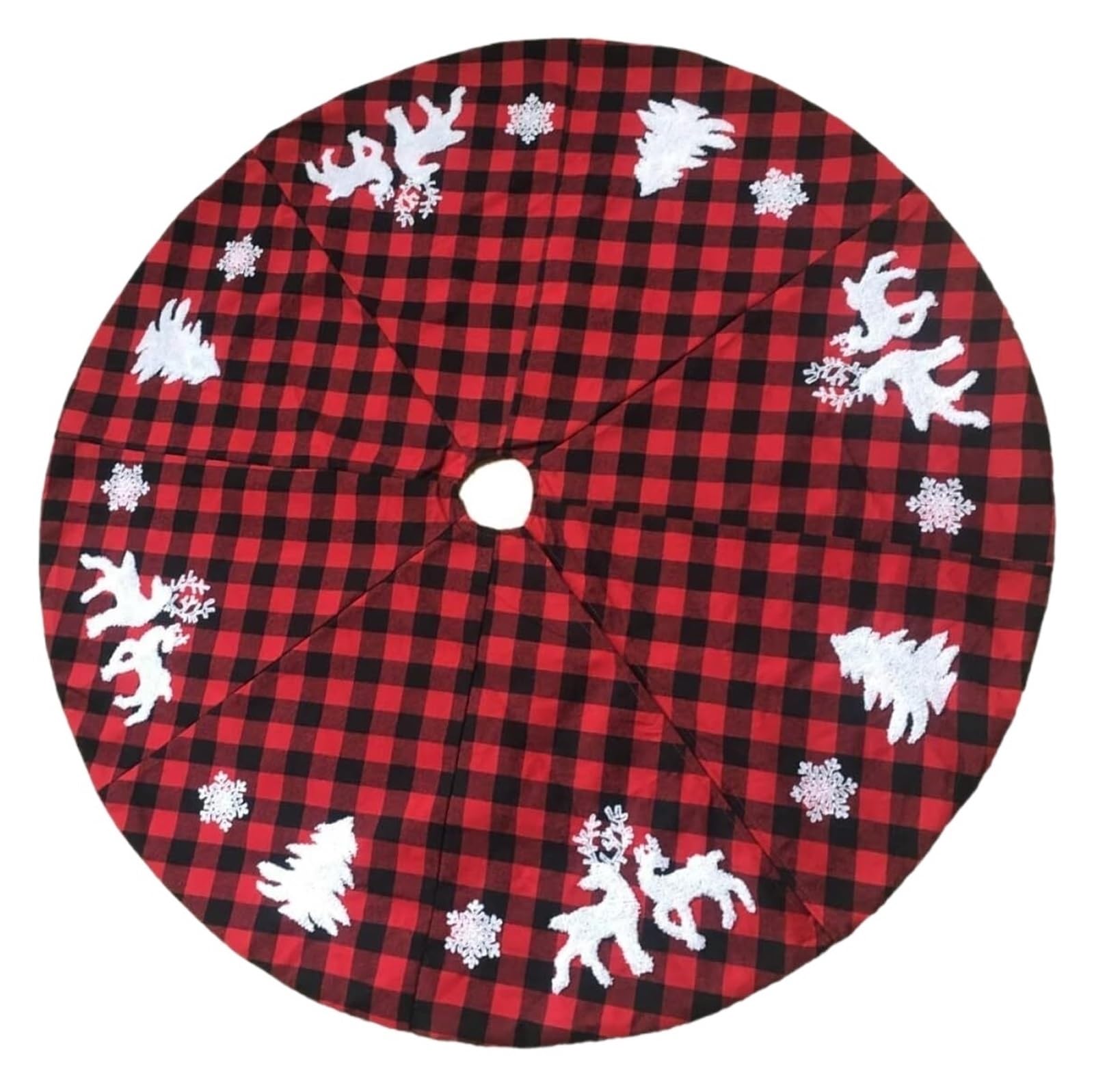 Tappeto Albero di Natale, Gonna Rotonda per Albero di Natale, Renna, Ricamo, Decorazioni Festive per La Casa Festa Forniture(122X122cm)