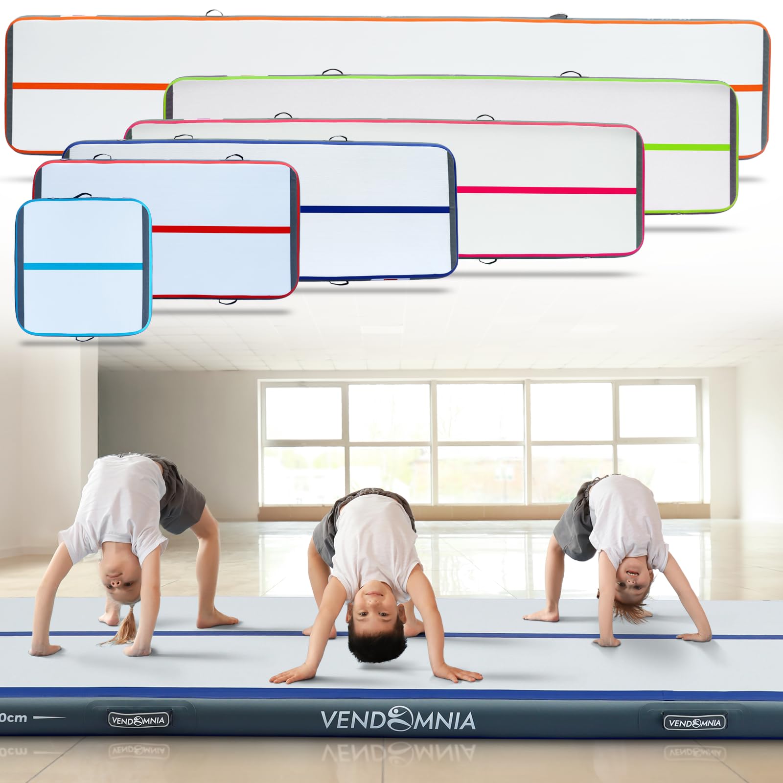 VENDOMNIA Airtrack Tapis de gymnastique, gonflable, 10/20 cm de haut, longueur : 1/2/3/4/5/6/7/8 m, avec pompe électrique et sac, tapis de tumbling, tapis d'entraînement, tapis de fitness, tapis de