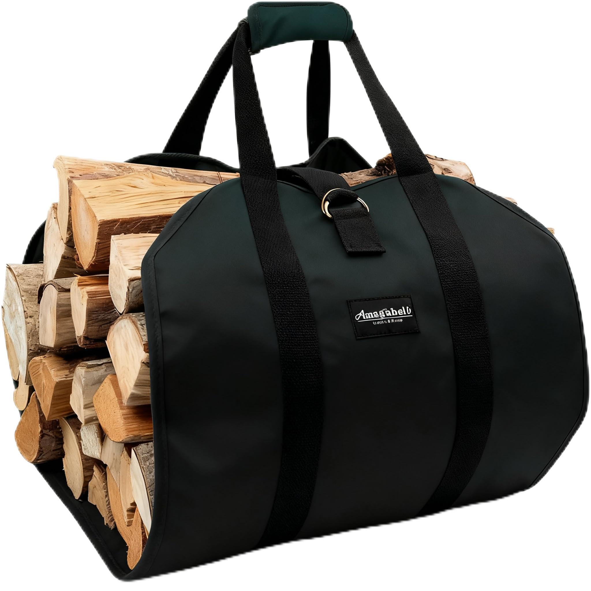 Amagabeli Firewood Carrier Waxed Canvas Log Tote Carrying Bag Heavy Duty Fire Large Wood Fireplace Carrier Bag with Handles for Camping Firewood Log Holder Wood Sling Cabin Stove Accessories Black