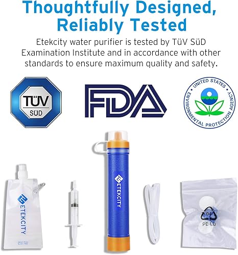 Miniatura 2 de Filtro de agua portátil estilo popote de filtración purificador de supervivencia, Etekcity 1500L Equipo de Filtración de 3 fases, 0,01 micrones,