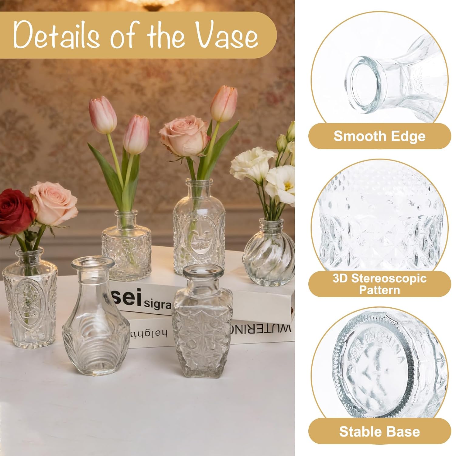 Petal Petite Glass Vase Set of 36 Small Clear Glass Bud Vases, Mini Vintage Flower Vases for Wedding Centerpieces & Table Décor, Champagne Vases in Bulk for Single Stem, Home and Office Decor
