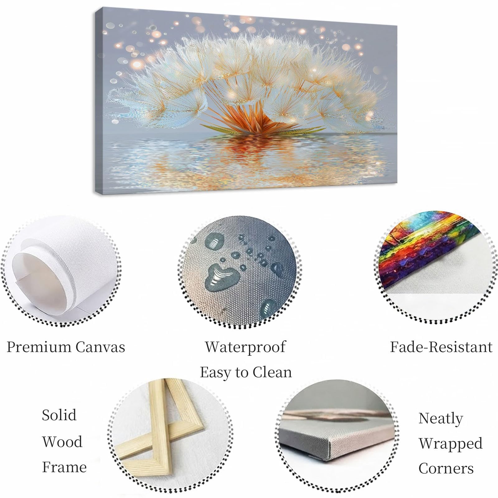 Lienzo decorativo para pared, romántico, gris, marco para salón, plantas, diente de león, pintura decorativa para oficina, pasillo y dormitorio, 90 x 60 cm
