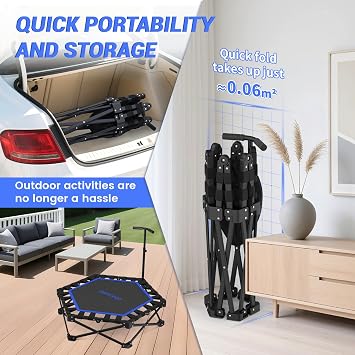 HXD-ERGO Foldable 42 Mini Fitness Trampoline Rebounder for Adults