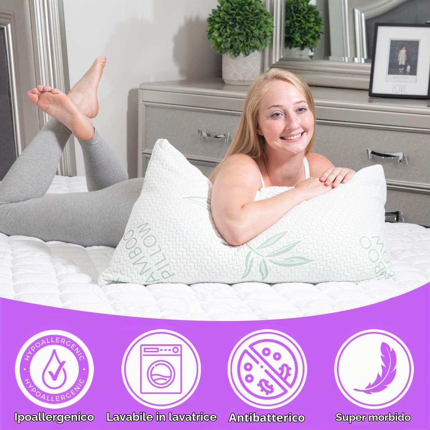 Confezione da 2 cuscini in rayon king size in bambù per cuscini rinfrescanti in memory foam – schiena, stomaco, traversine laterali, fodera rimovibile, regolabile per rassodare/morbido, king size