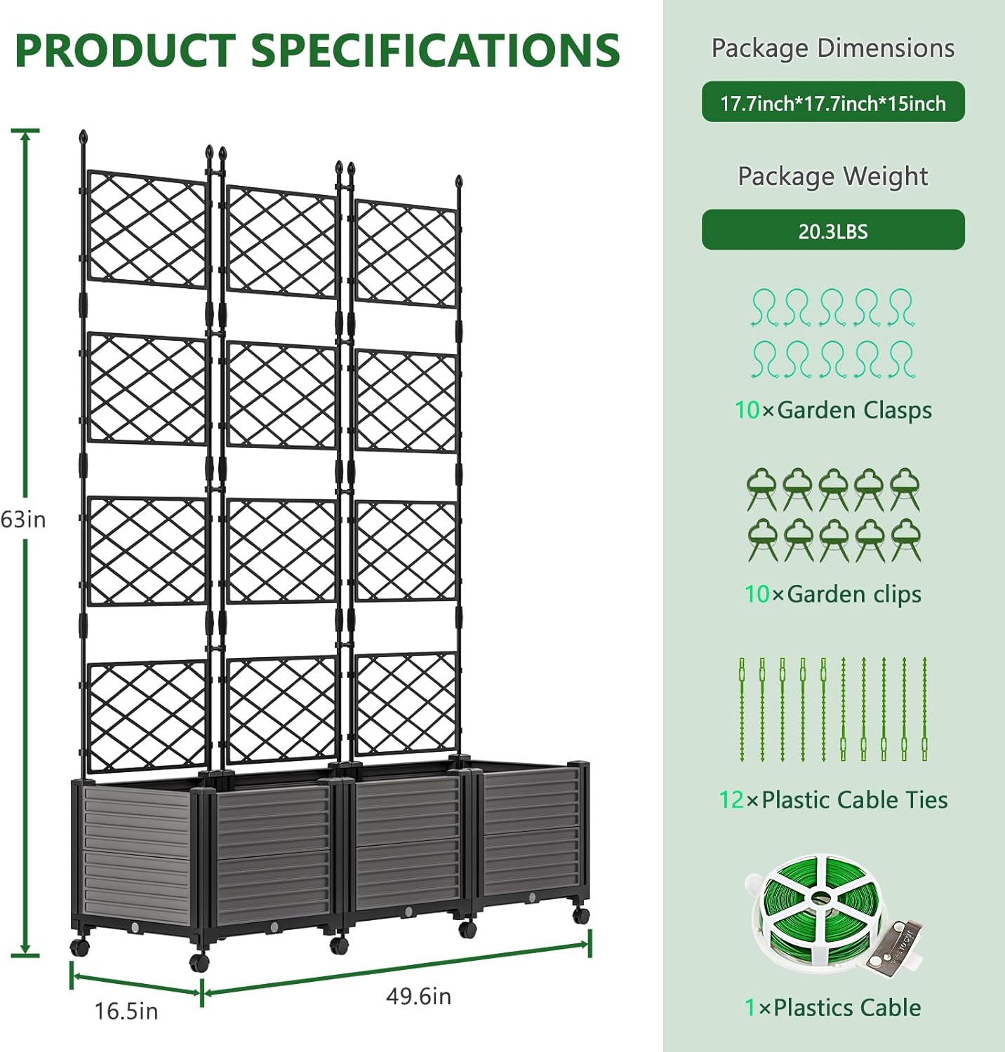 Raised Garden Bed Planter Box with Trellis, 63''H Tomato Planters for Climbing Plants Vegetable Vine Flowers Outdoor Patio Tomato Cage, Self Watering Planter with Wheels