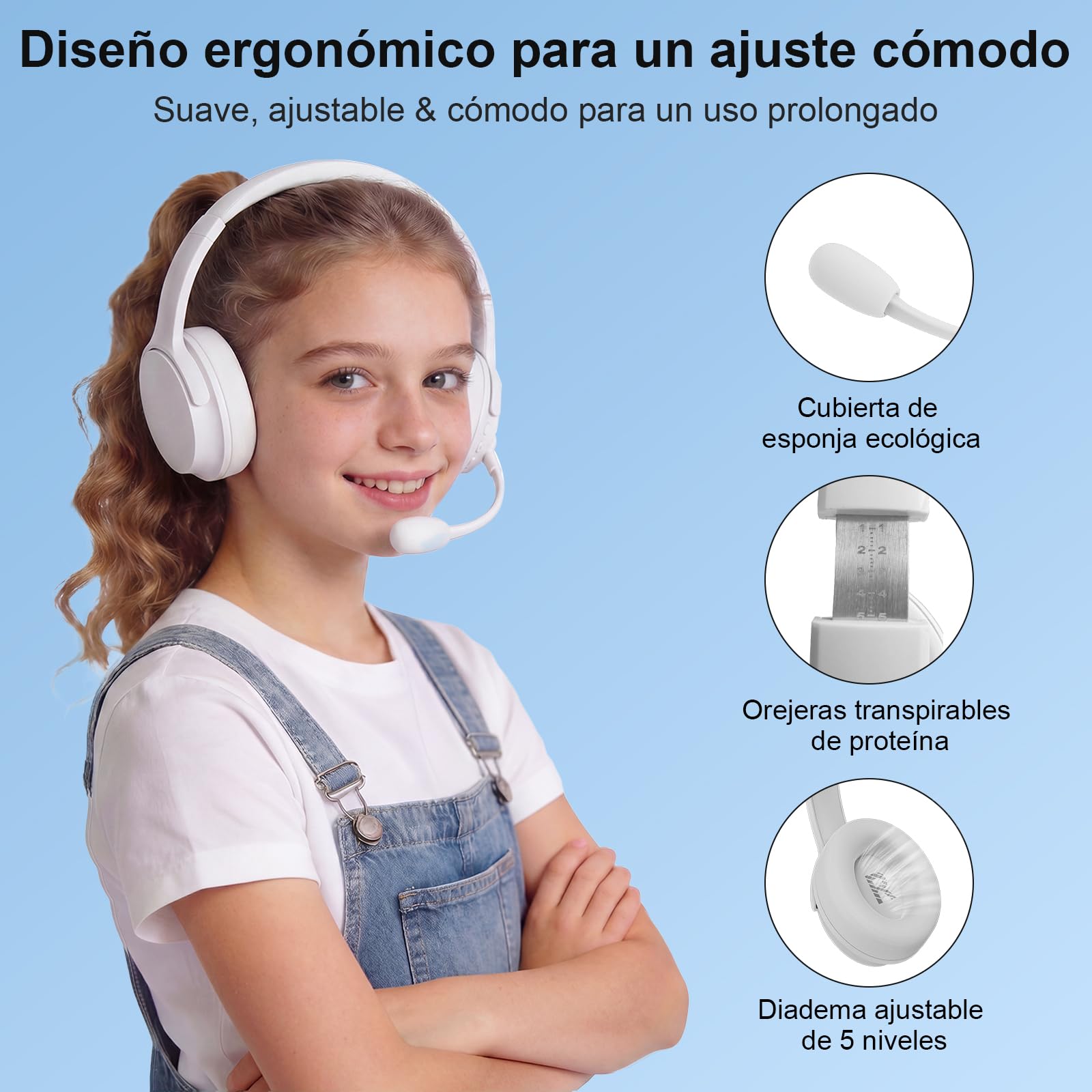Auriculares Memory Learning, Bluetooth 5.3 con Eco Tiempo Real para Lectura, Entrenamiento de Idiomas & Aprendizaje Multisensorial, 20H Batería, Cascos Over-Ear Sin Latencia para Apoyo Educativo