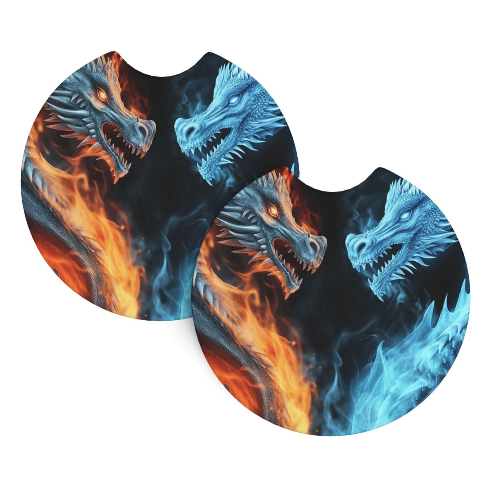 2 Pack Car Coaster for Cup Holders Ice and Fire Dragons Car Cup Coaster 2.7" Neoprene Non-Slip Automotive Cup Mat Universal Auto Car Interior Accessories for Women Men Cup Pad