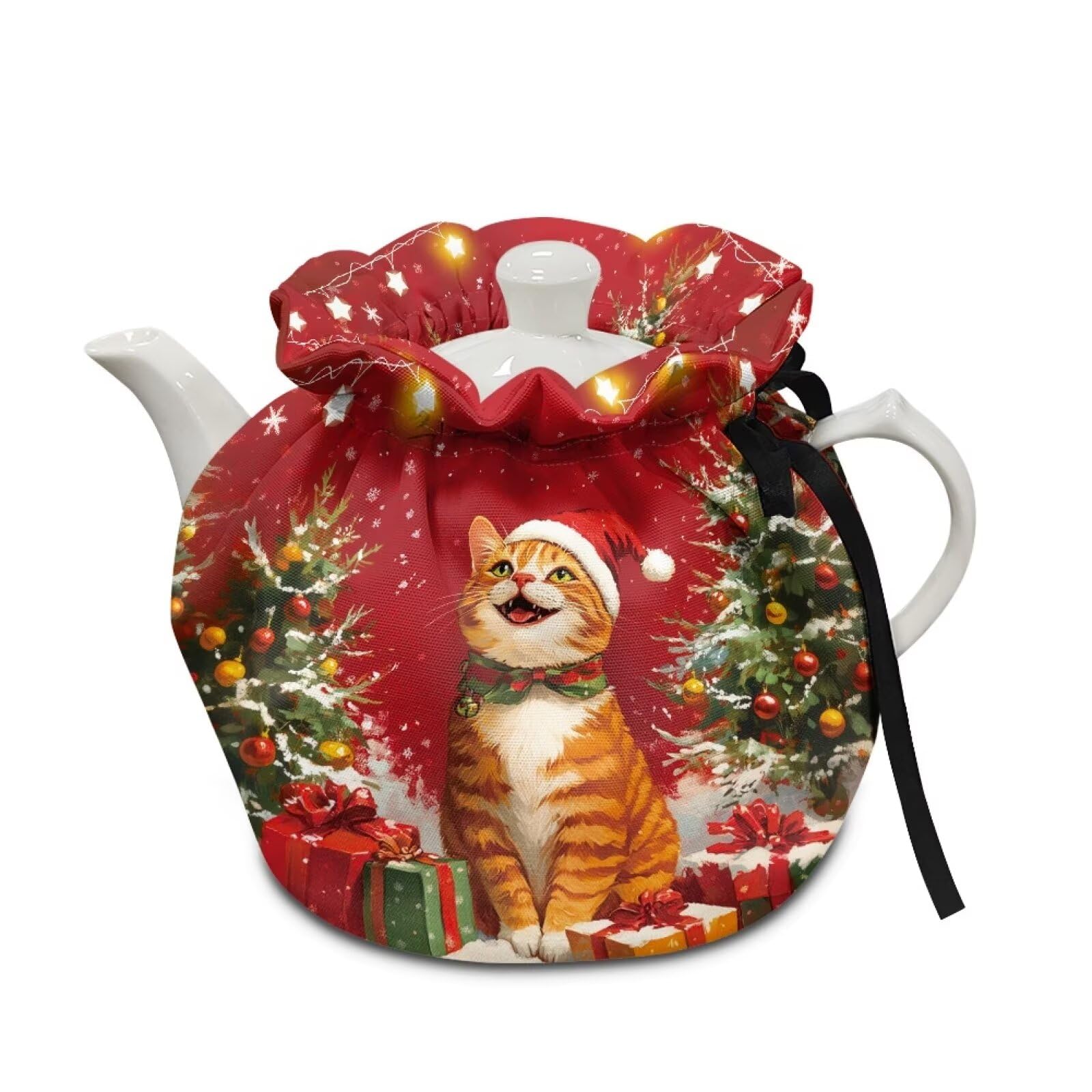 Generic Cute Cat Tea Cosy of Teapots Christmas Tea Pot Dust Cover with Elastic Band Insulated Kettle Cover Breakfast Warmer for Home Kitchen Christmas Decorative Accessories