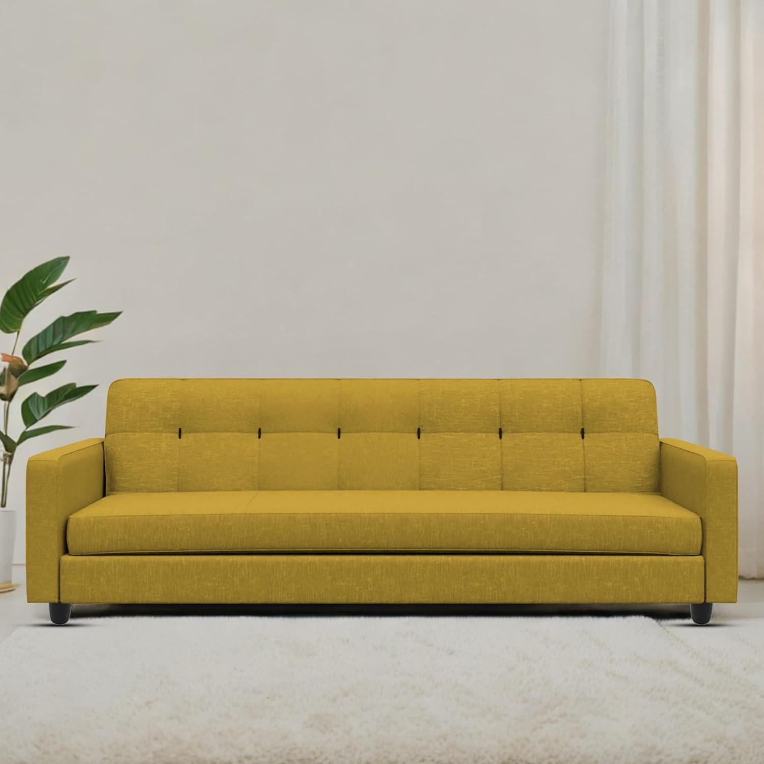CASALIVING Becky 3 Seater Sofa for Living Room (Yellow Fabric) Premium