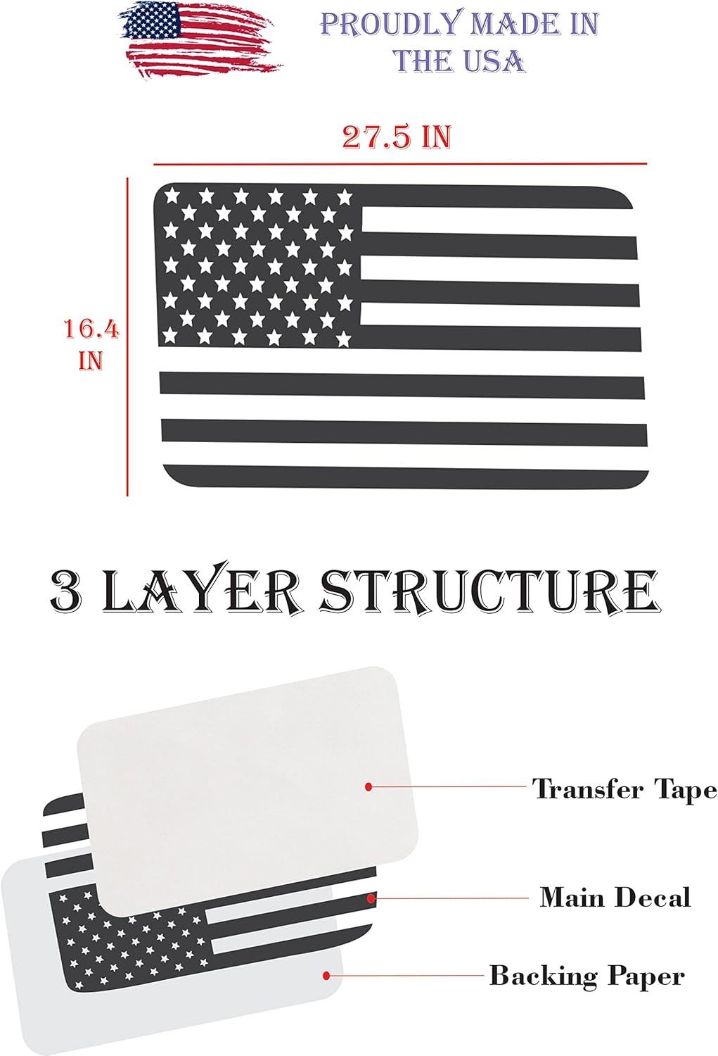 Compatible with Jeep Wrangler JK & JKU (4 Door) 2011 – 2018 | Precut Rear American Flag Window Decals Sticker | Both Side | Proudly Made in The US | Matte Black (Straight)