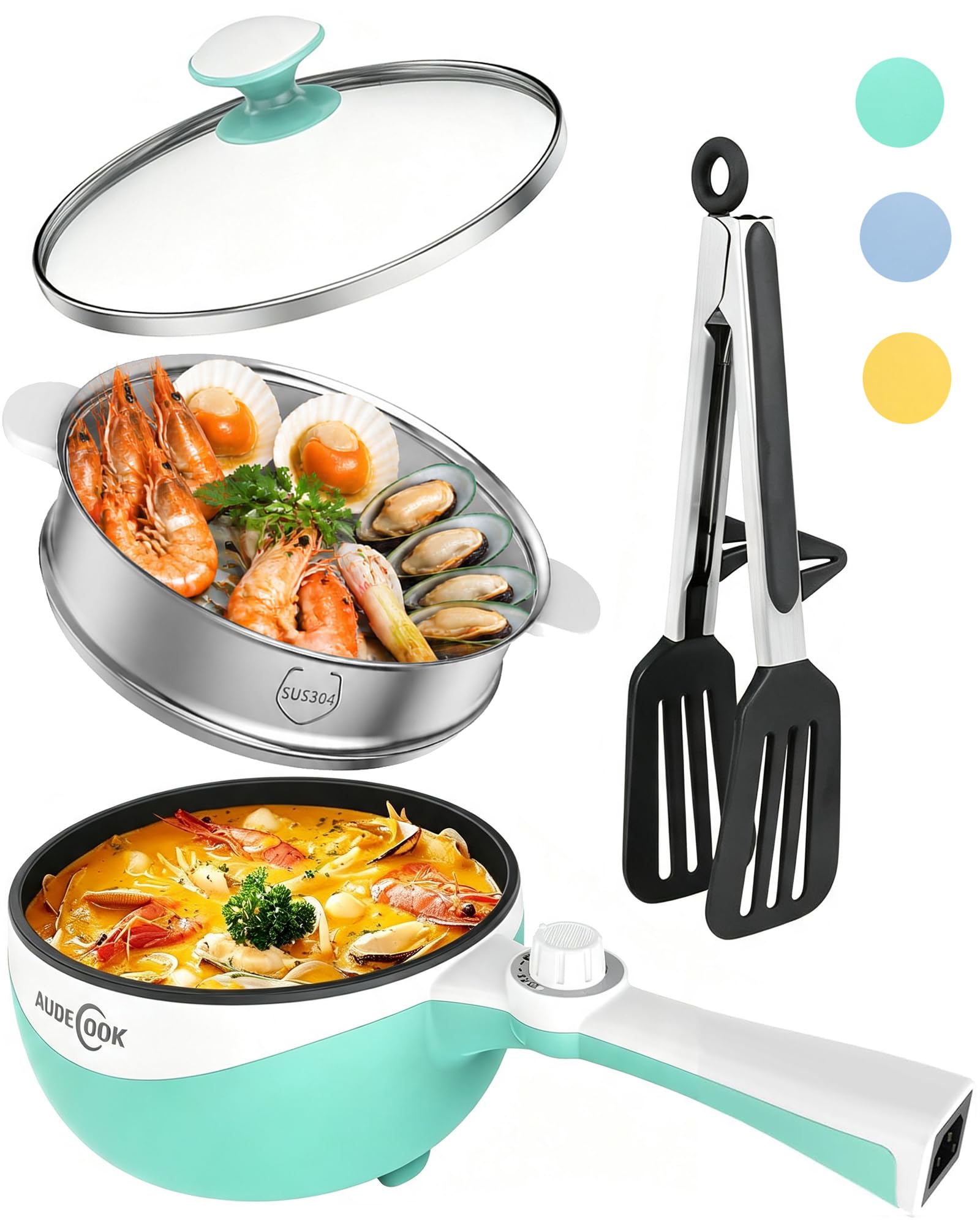 Audecook Electric Hot Pot Portable Nonstick Ramen Cooker Adjustable Power