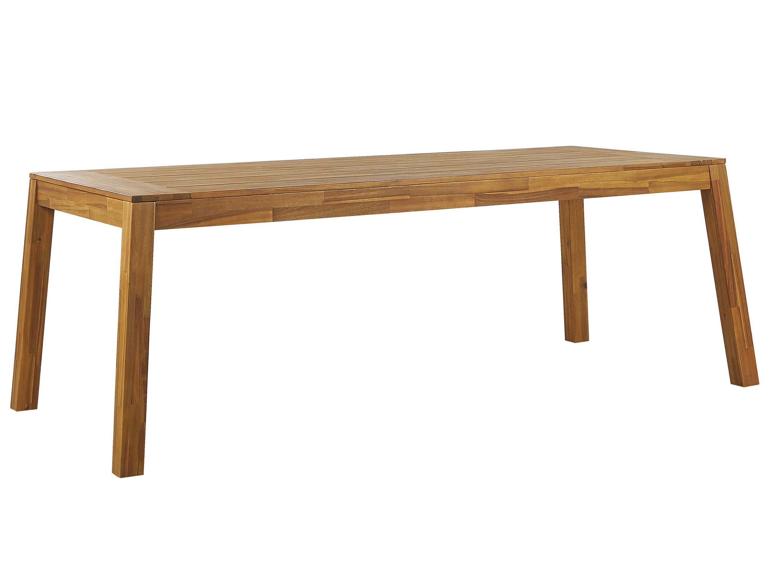 Mesa de comedor para jardín de madera de acacia laminada clara 210 x 90 cm 8 plazas rectangular interior exterior rústica Livorno