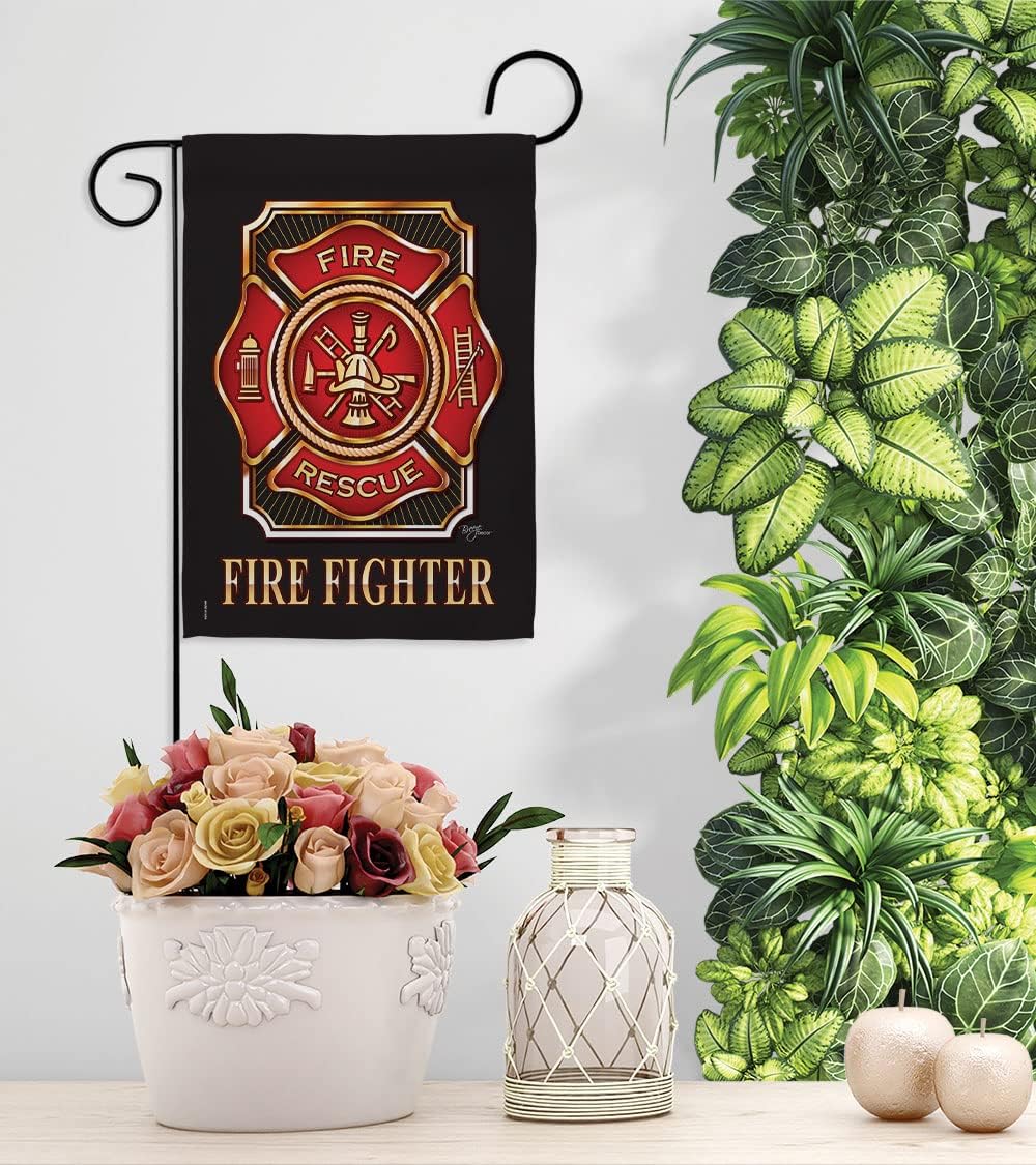 Fire Fighter Garden Flag - Set with Stand Armed Forces Firefrighter Fireman Department Rescue Red Line Hero Support - House Decoration Banner Yard Gift Double-Sided Made in USA 13 X 18.5 - Image 9