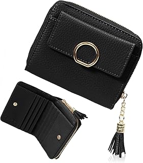 [ブランポム] 二つ折り財布 レディース ミニ 財布 小さめ コンパクト タッセル付き 8枚収納 使いやすい 本革風 おしゃれ ブラック bp-1033