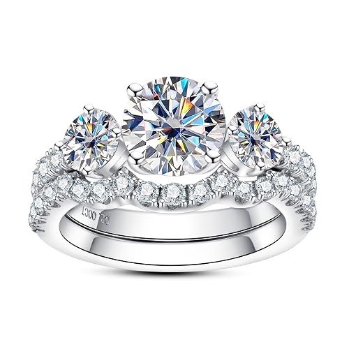AimiIee Moissanite Wedding Rings Bridal Set 3.7CTTW D Color VVS1 Clarity Round Brilliant Cut 925 Sterling Silver Moissanite Wedding Band Engagement Rings for Women with Certificate