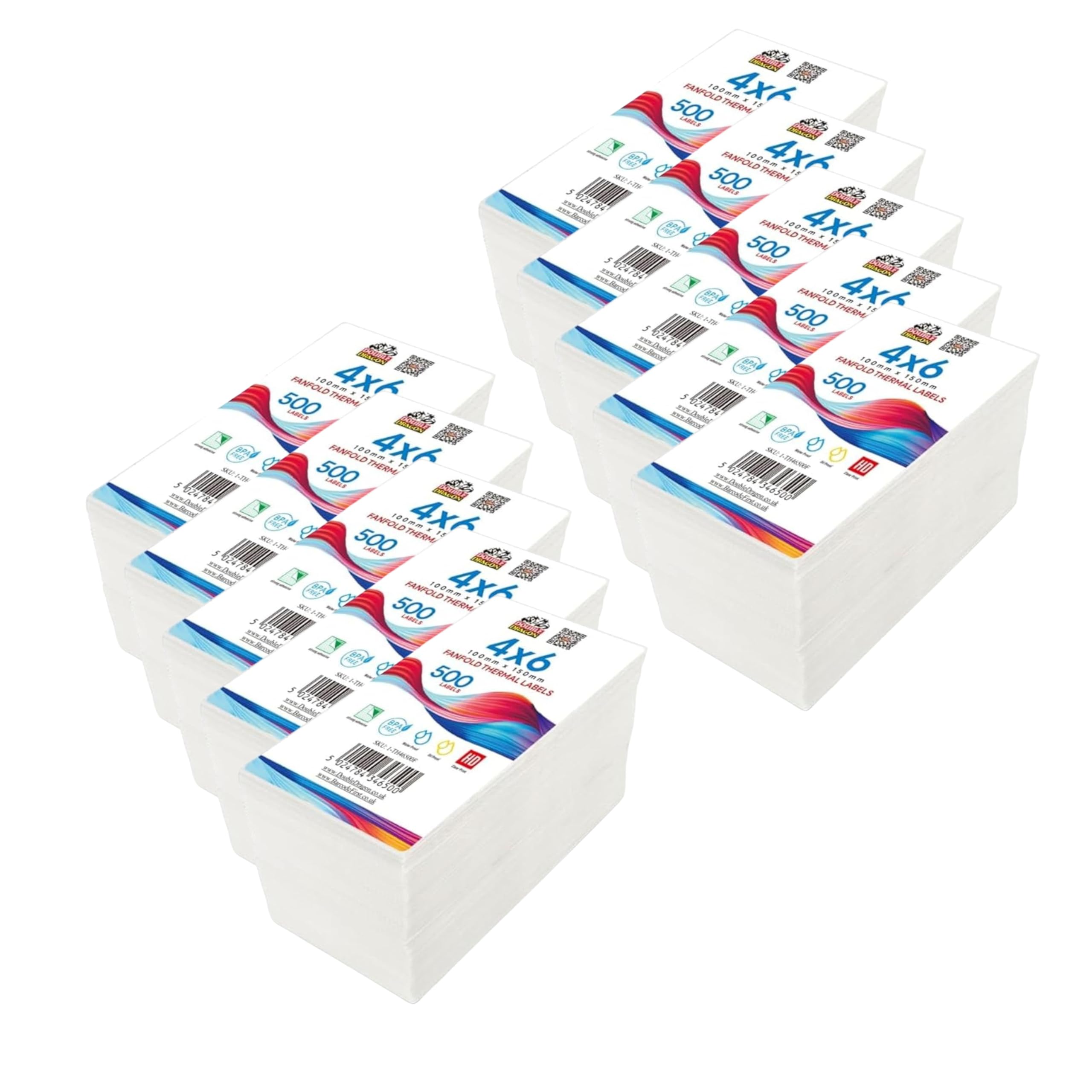 Double Dragon 5000 Étiquettes Thermiques Directes Premium en Fanfold 4x6 Pouces Autocollantes Compatibles avec les Imprimantes Zebra MUNBYN Rollo TSC Toshiba Citizen LP2844 GK420D ZD421 (10 Piles)