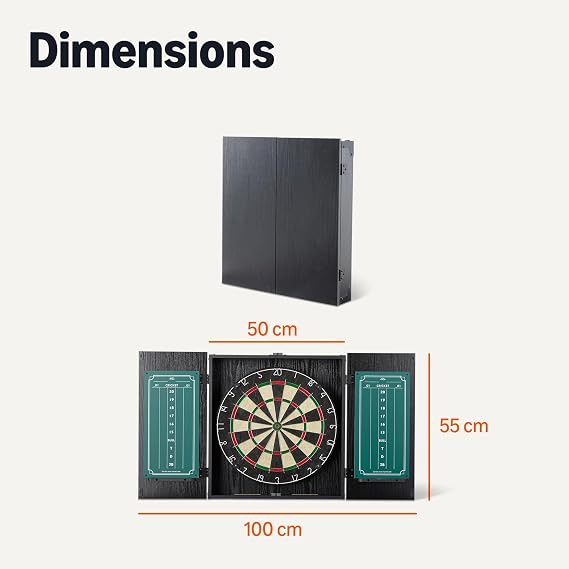 Amazon Basics Dartboard Cabinet Set with 6 Steel Tip Darts - Self-Healing Sisal Fiber, Built-in Scoreboard, Complete Mounting Kit, 55.2 cm x 50.2 cm, Black