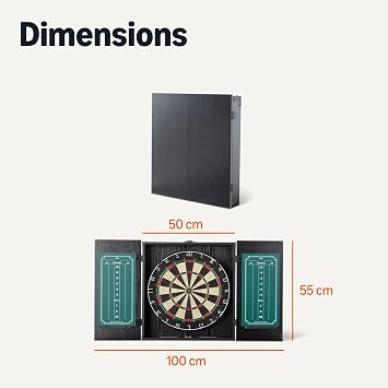 Amazon Basics Dartboard Cabinet Set with 6 Steel Tip Darts - Self-Healing Sisal Fiber, Built-in Scoreboard, Complete Mounting Kit, 55.2 cm x 50.2 cm, Black