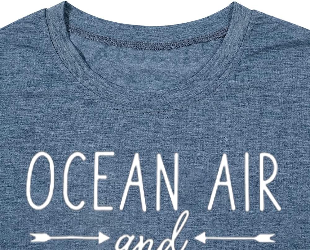 Ocean Air and Salty Hair Womens Graphic T Shirt Causal Short Sleeve Funny Shirt Top Tee Athletic Shirts - Image 3